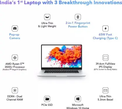 BUY NOW Honor MagicBook 15 Ryzen 5 Quad Core - (8 GB/256 GB SSD/Windows 10 Home) buy now Boh-WAQ9HNR Thin and Light Laptop TechBuy.in